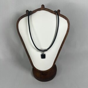 Vintage‎ Retired Lia Sophia Anew Silver Tone Slide Pendant 19" Necklace Black